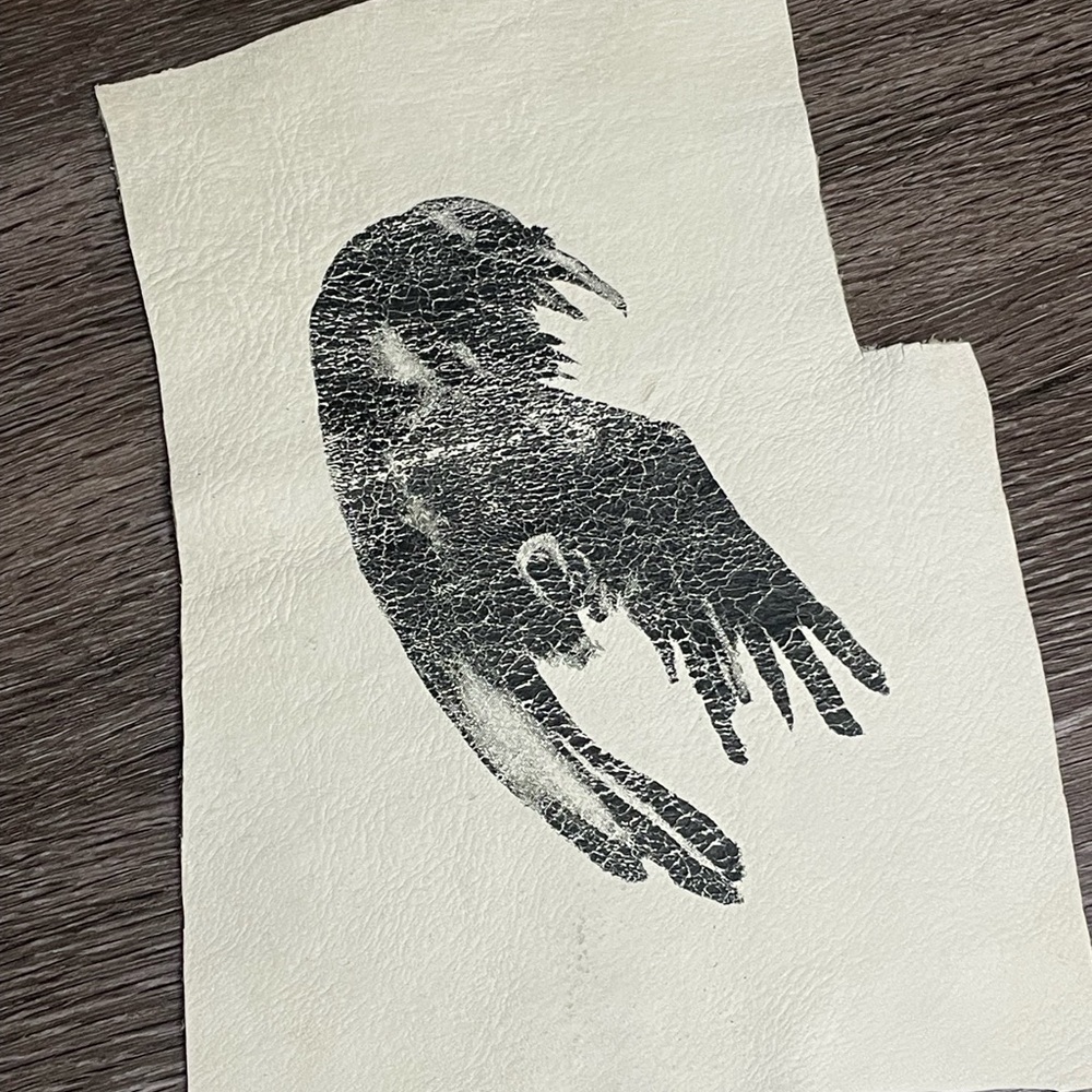 White Leather Raven Print Back Patch